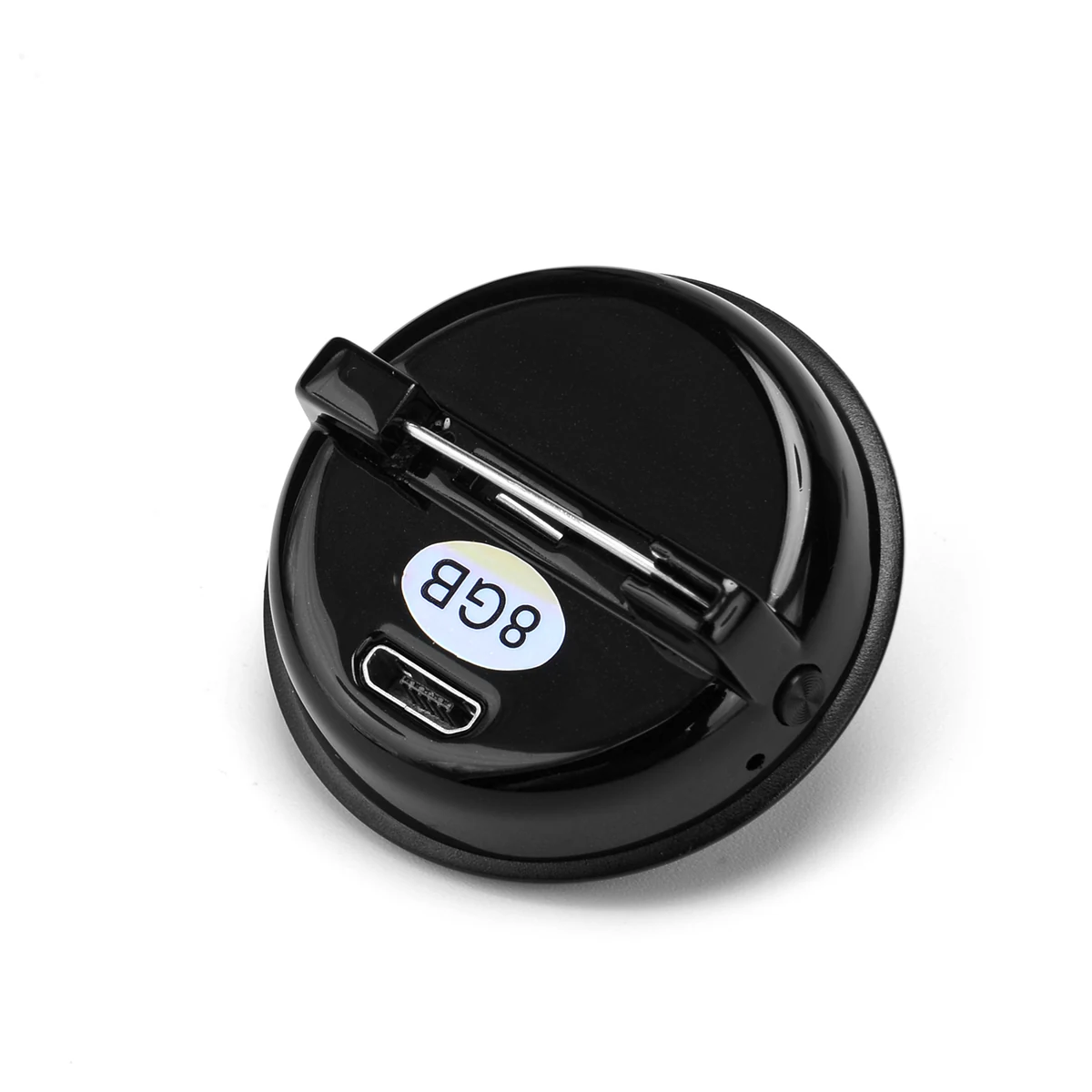 Q3 black voice recorder close view of rear pin clip and port