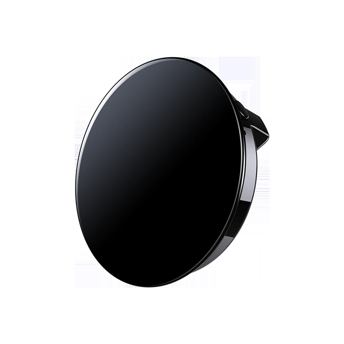 Q3 round black voice recorder front and side on white