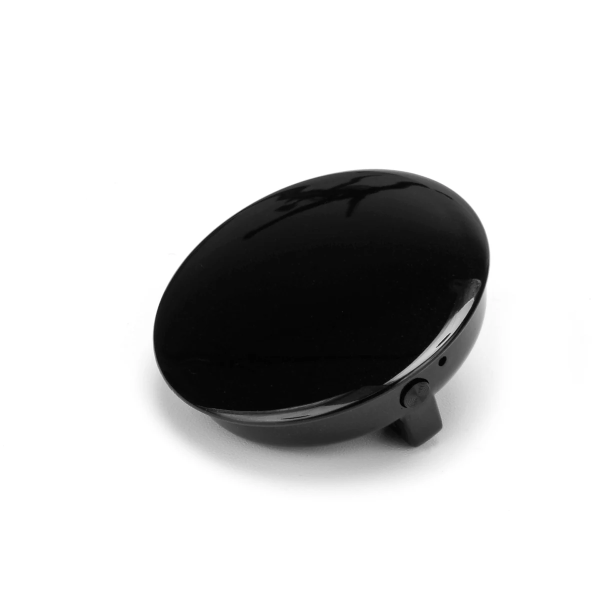 Q3 round black clip-on voice recorder, front angled view on white