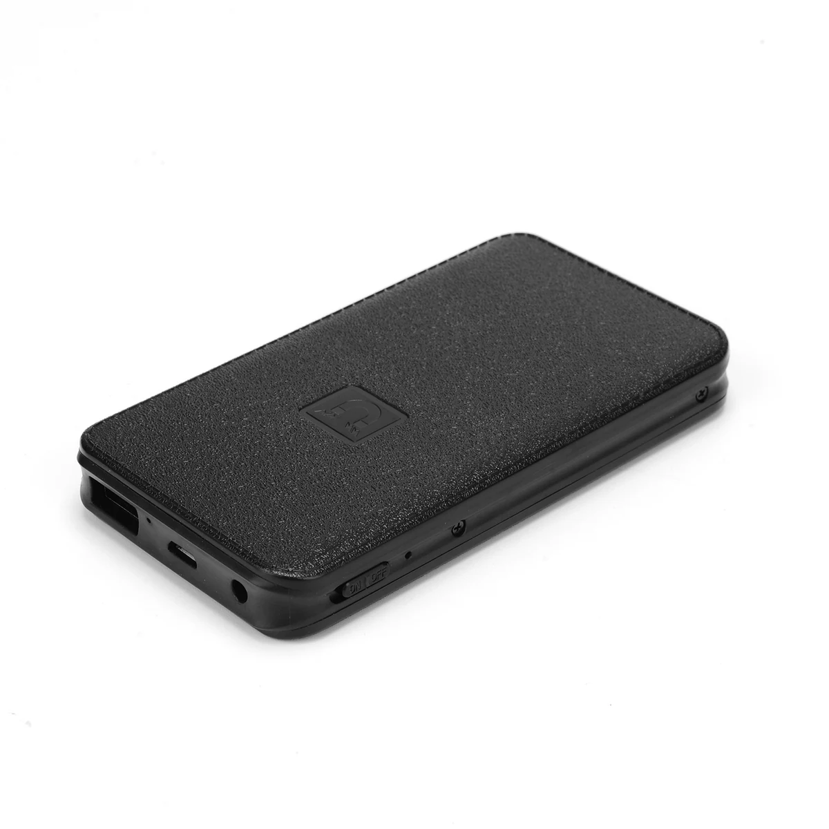 Q95 black magnetic voice recorder and USB power bank on a white background