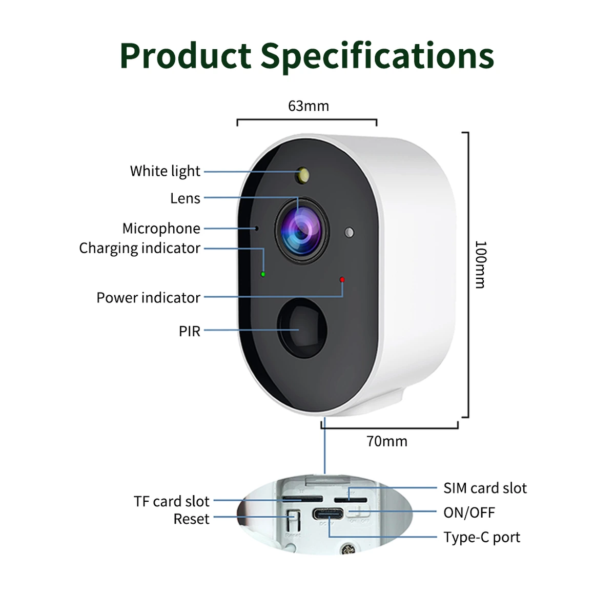 S5L-4G 3MP Low-Power 4G Security Camera dimensions and ports