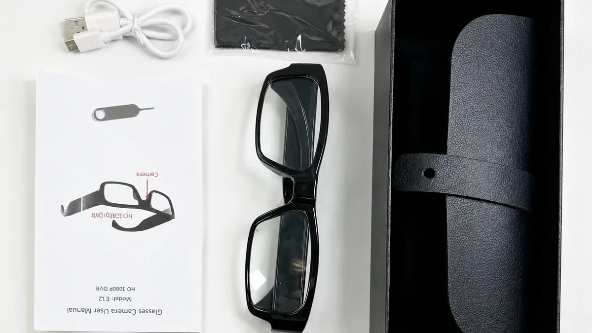 QZT G3000 camera glasses package with case cable and accessories