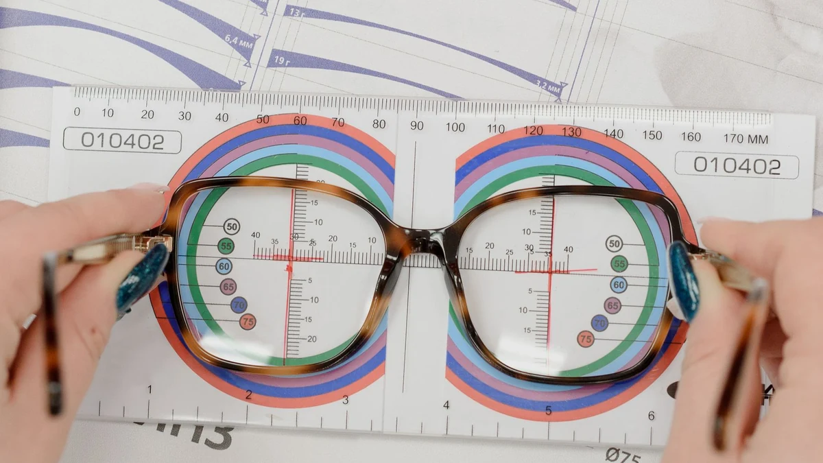 Optician measuring eyeglass frames as an example of repeatable sample verification
