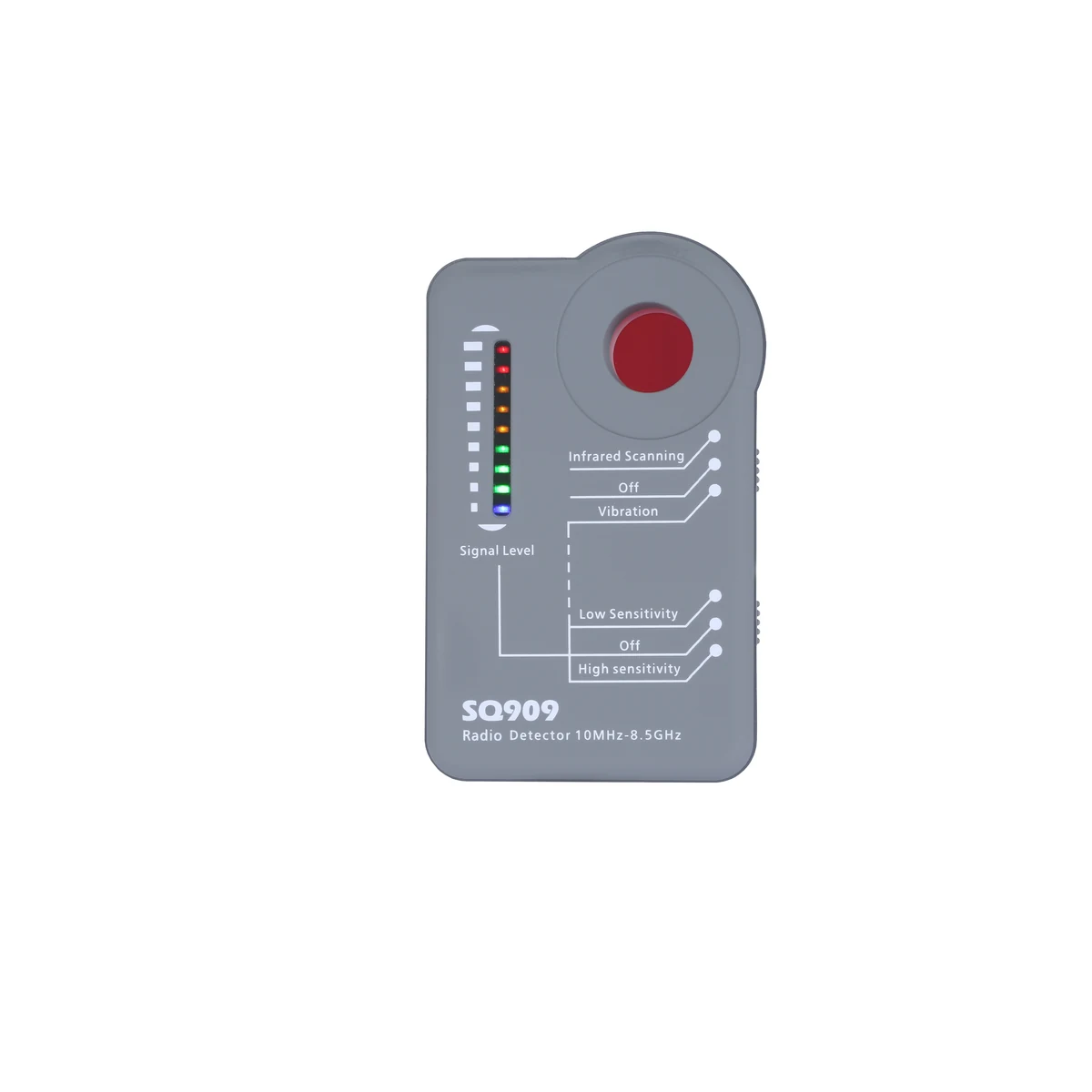 SQ909 front controls, red viewing window and signal-level lights