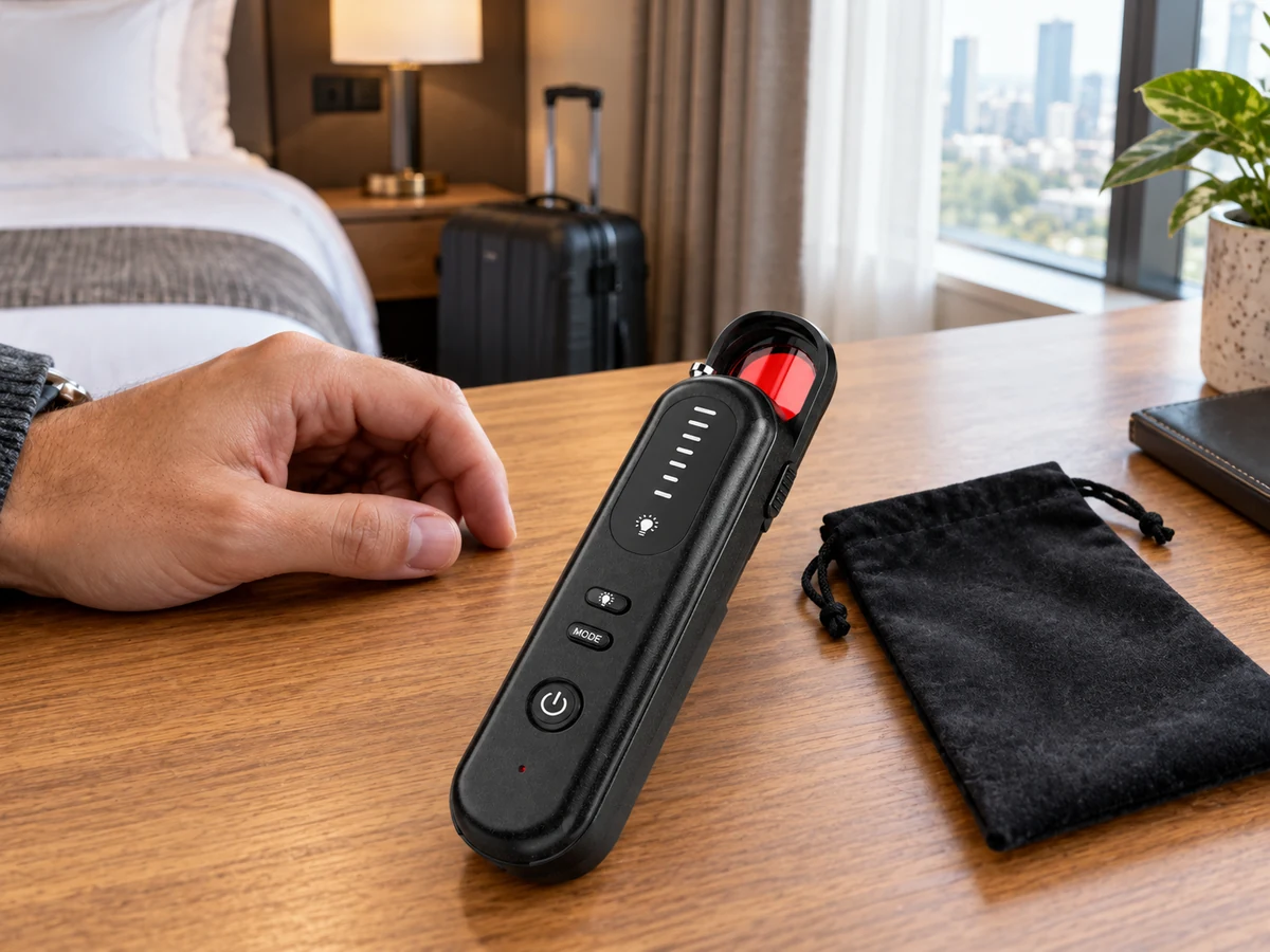 T01 detector on a hotel desk during an authorized room check