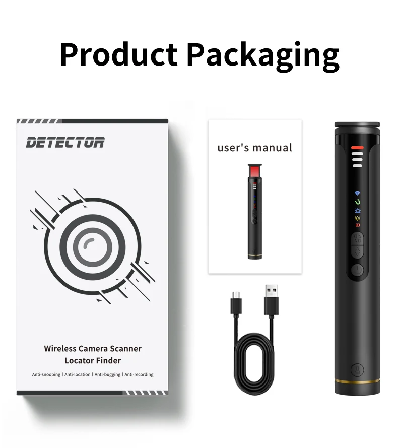T016 detector, charging cable, manual and retail box