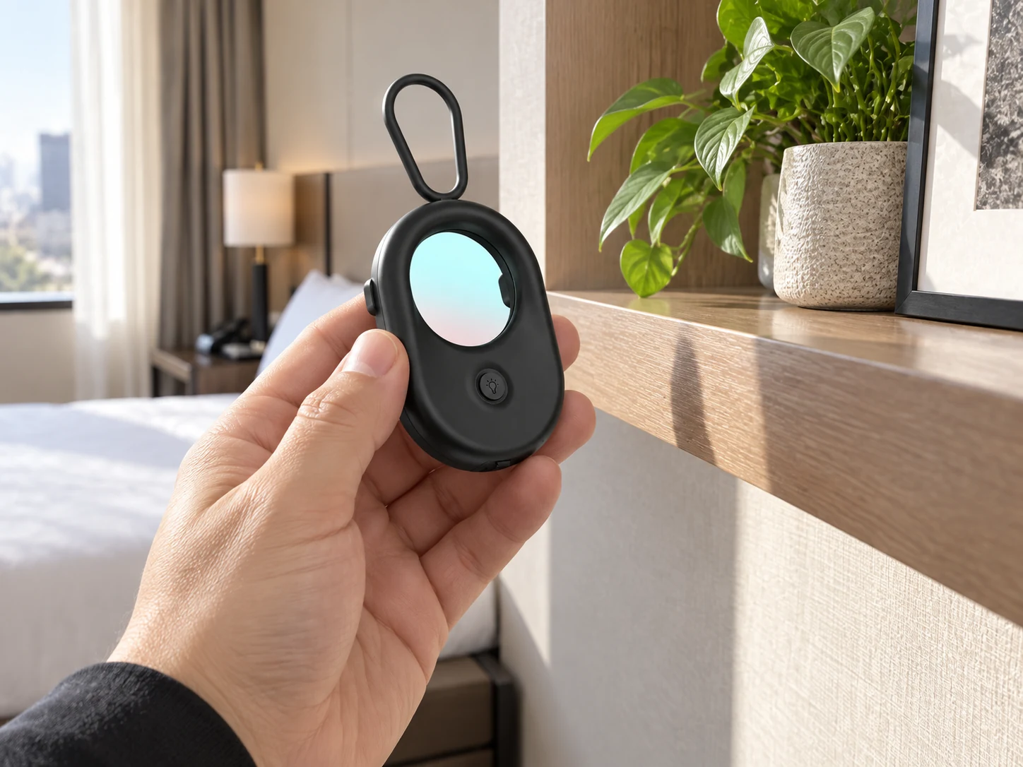 Black T02 optical detector held during an authorized room check