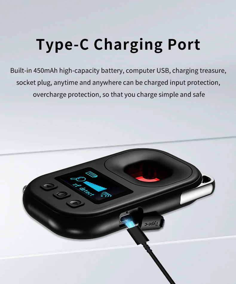 T03 detector connected to a Type-C charging cable
