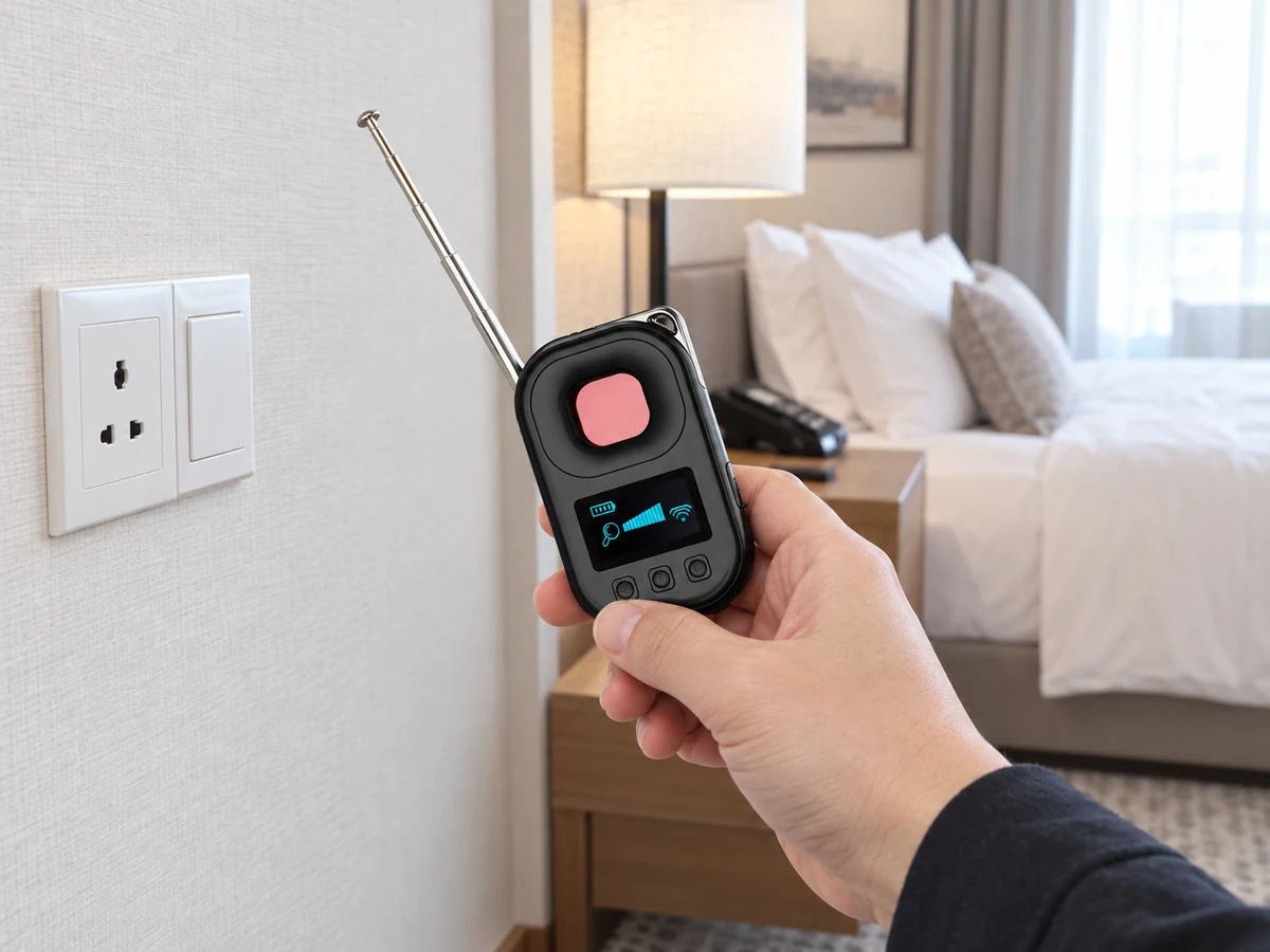 T03 handheld detector during a room inspection
