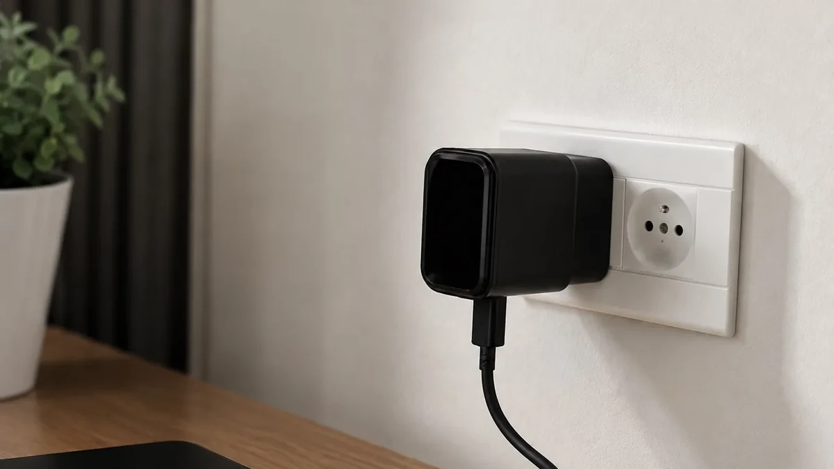QZT compact WiFi USB charger camera plugged in while charging a phone