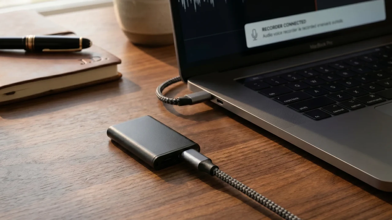 QZT Q1 mini voice recorder in a notebook recording scene