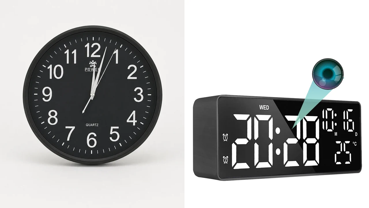 QZT Wall Clock Camera und Z13 Alarm Clock Camera nebeneinander
