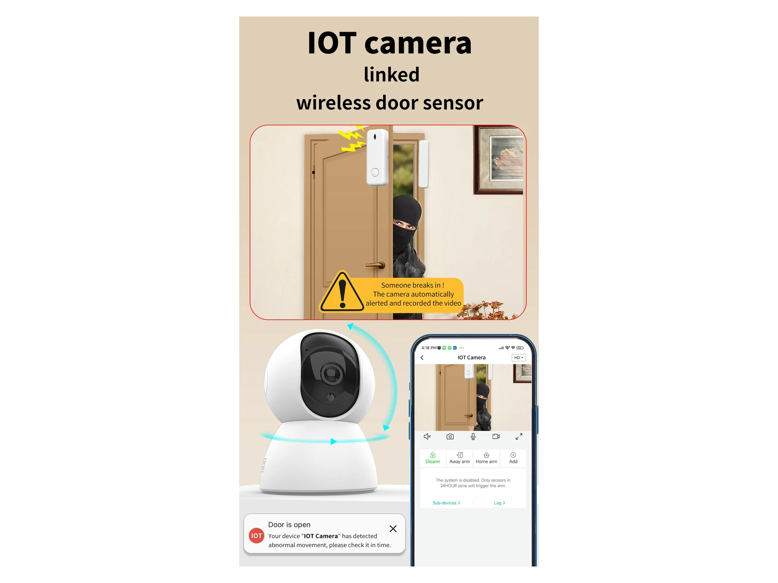 ZX-C23B-I camera linked with a wireless door sensor