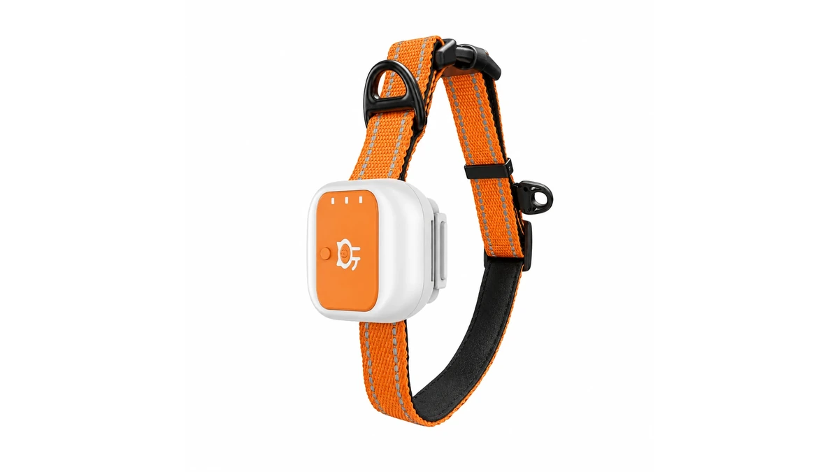 QZT G01 4G pet GPS tracker fitted to an orange collar