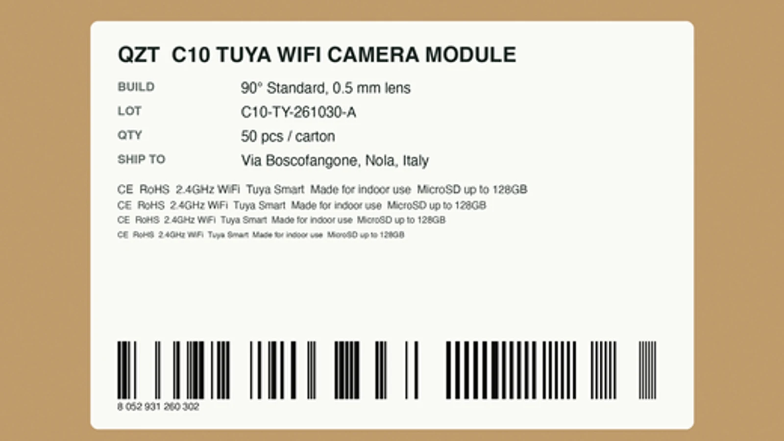 Product label zoomed in on a native 1080P frame: small print and barcode lines stay readable