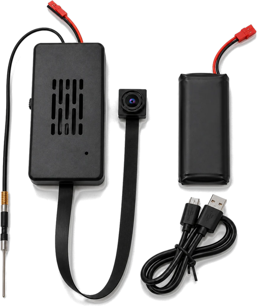 C10 Tuya WiFi camera module with lens, battery and USB cable