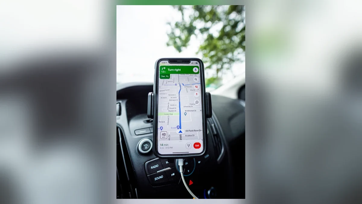 Smartphone showing a navigation map used to illustrate an approximate network location