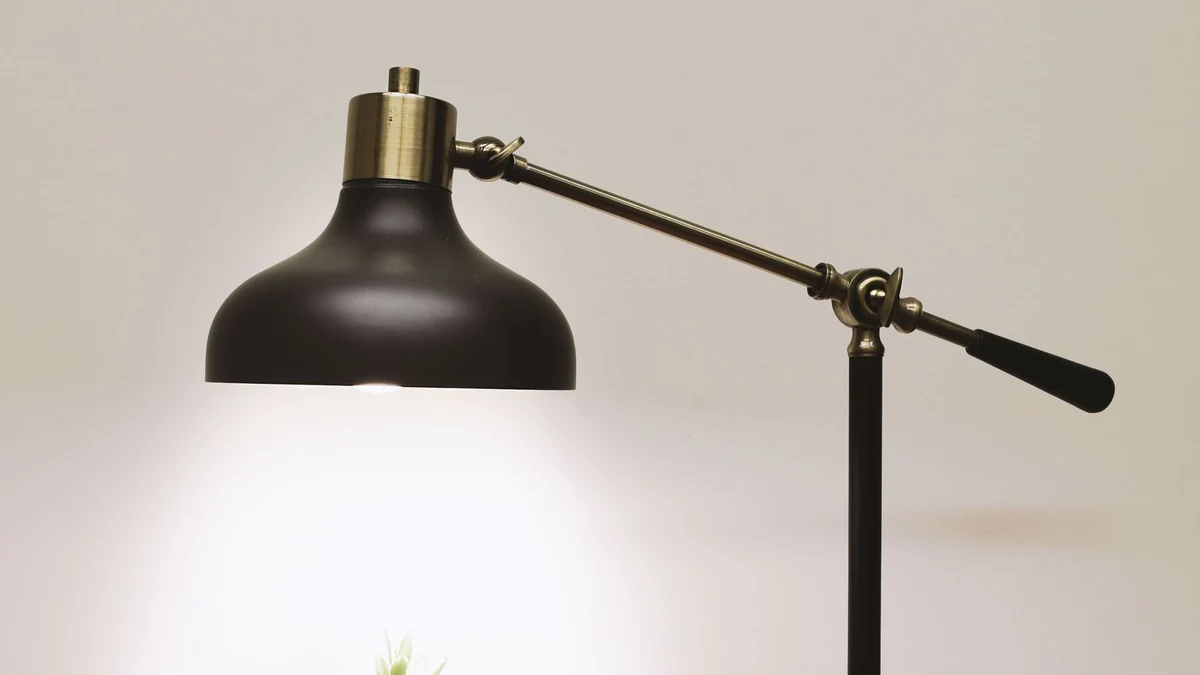 Black desk lamp with an adjustable arm