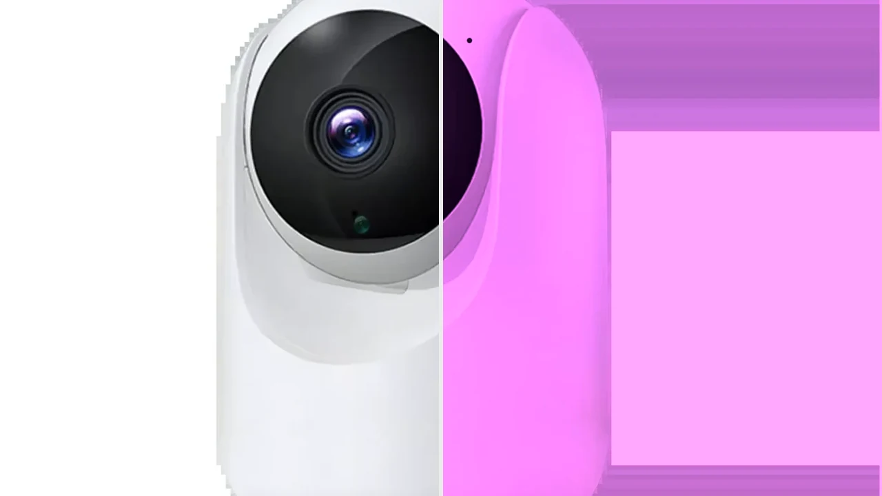 Indoor camera room scene shown with normal color and a simulated purple cast
