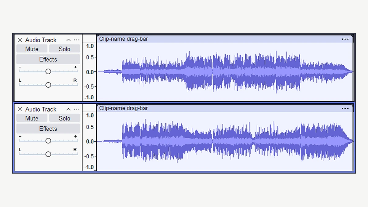 Audacity manual example of Split Stereo to Mono producing two independently controlled centered tracks
