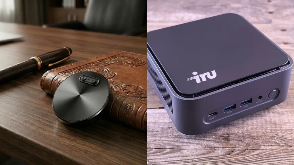 QZT Q37 voice recorder beside a desktop computer with visible USB-C ports