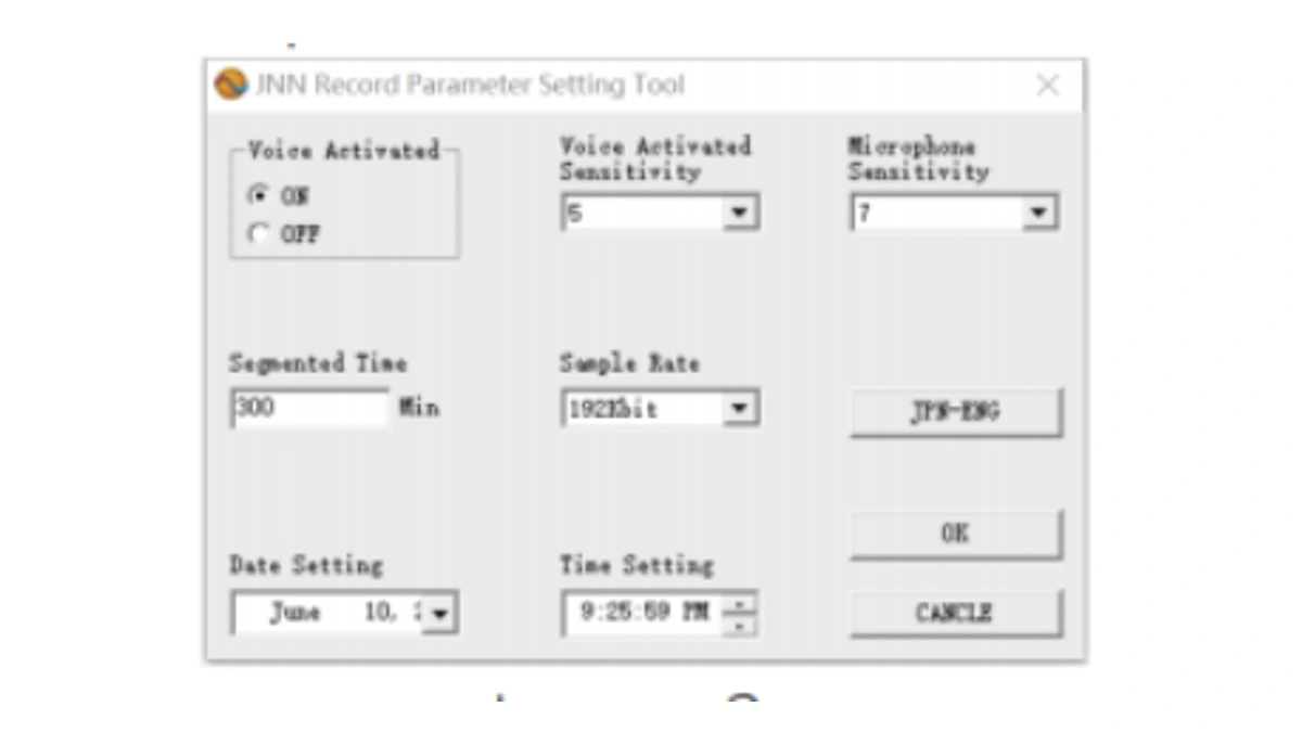 Q1 manual screenshot of the Recording Parameter tool with Segmented Time set to 300 Min
