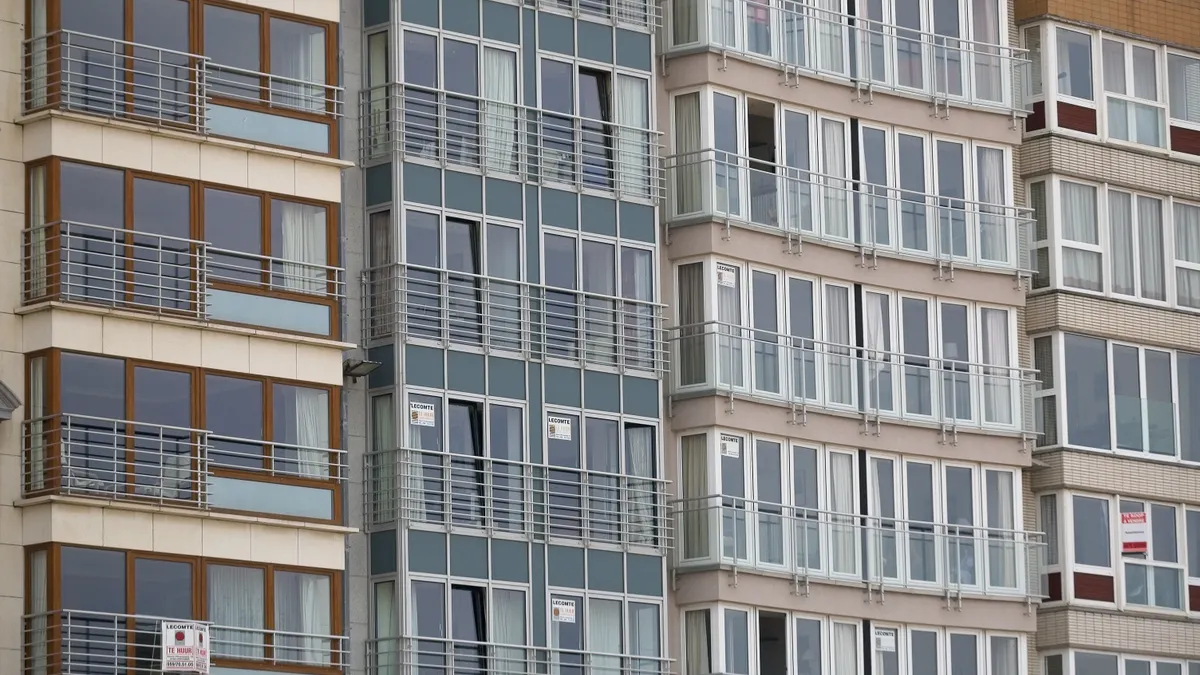 Apartment windows representing an area a security camera may need to exclude